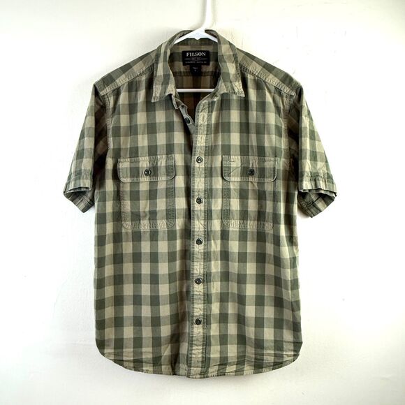 CC Filson Outdoors Short Sleeve Plaid Kitsap Work Shirt Size Medium Fishing Camp - Picture 1 of 8